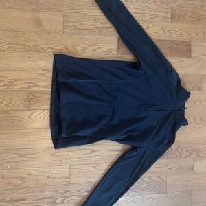 Blue Fitted Long Sleeve Mandarin Collar Tee
